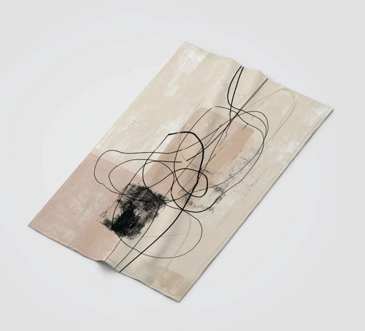 Abstract Minimalist Lines with Textured Neutral Blocks fleece blanket by Artbyvo