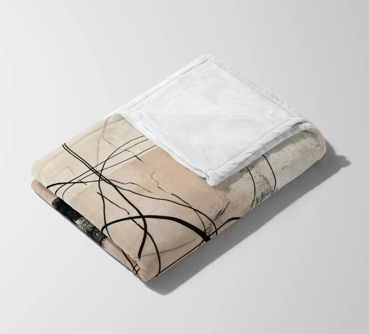 Abstract Minimalist Lines with Textured Neutral Blocks fleece blanket by Artbyvo