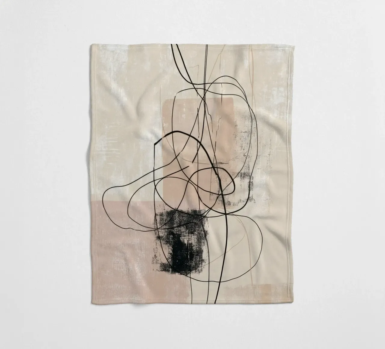 Abstract Minimalist Lines with Textured Neutral Blocks fleece blanket by Artbyvo