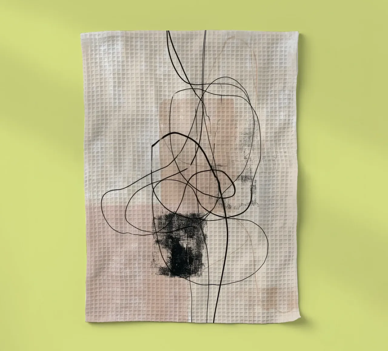 Abstract Minimalist Lines with Textured Neutral Blocks tea towel by Artbyvo