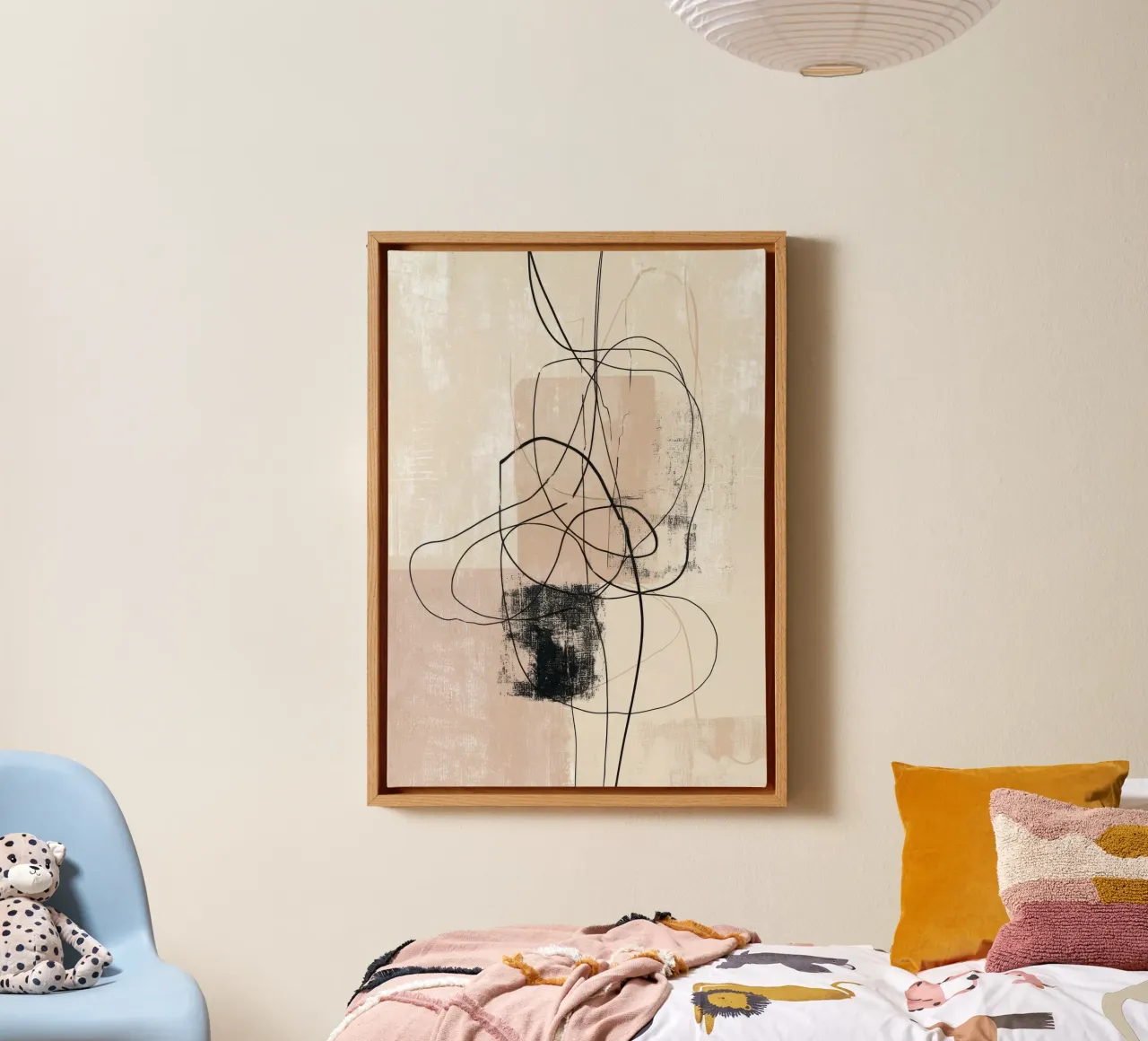 Abstracte minimalistische lijnen met gestructureerde neutrale blokken canvas met Baklijst van Artbyvo