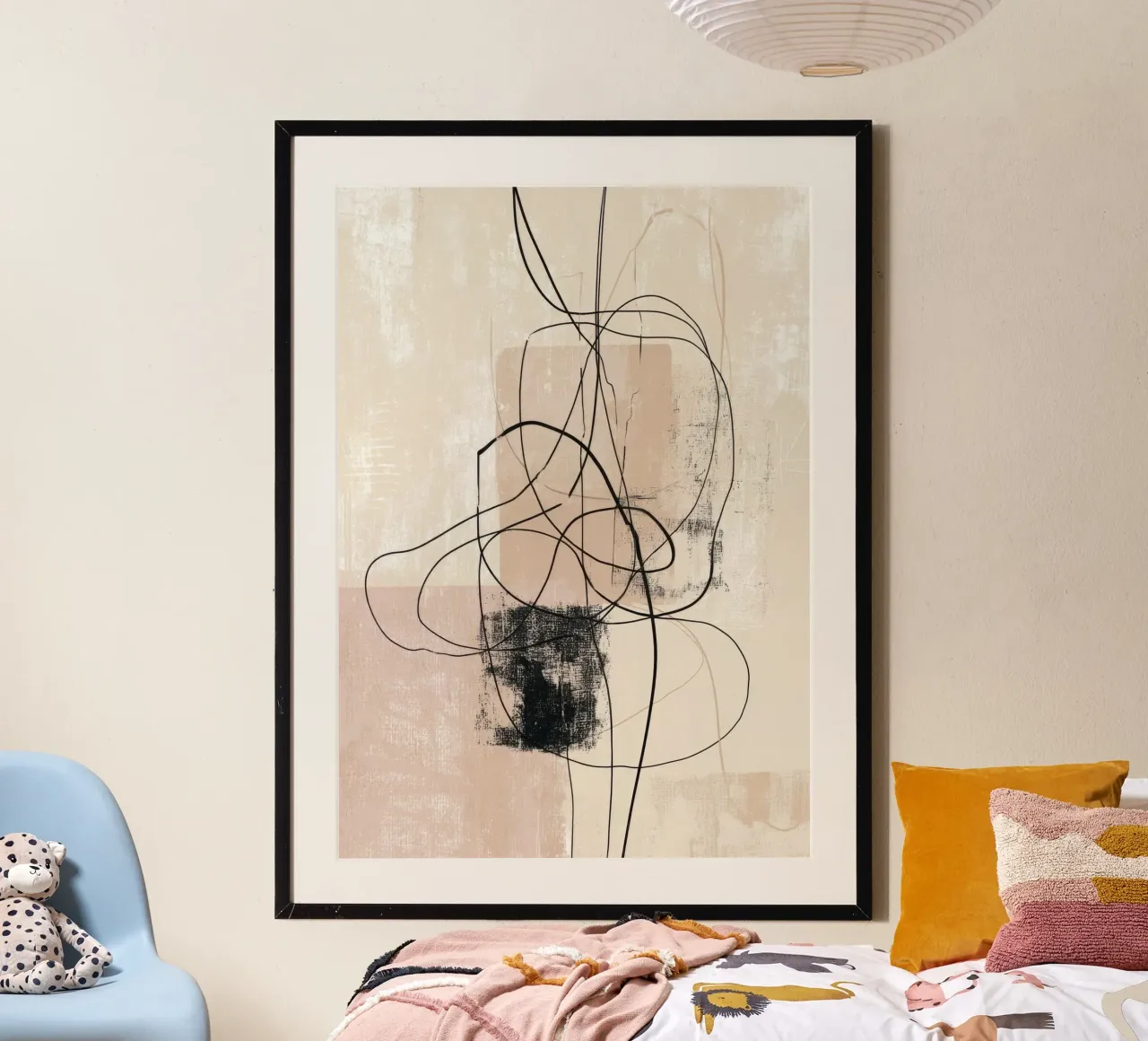 Abstract Minimalist Lines with Textured Neutral Blocks poster by Artbyvo