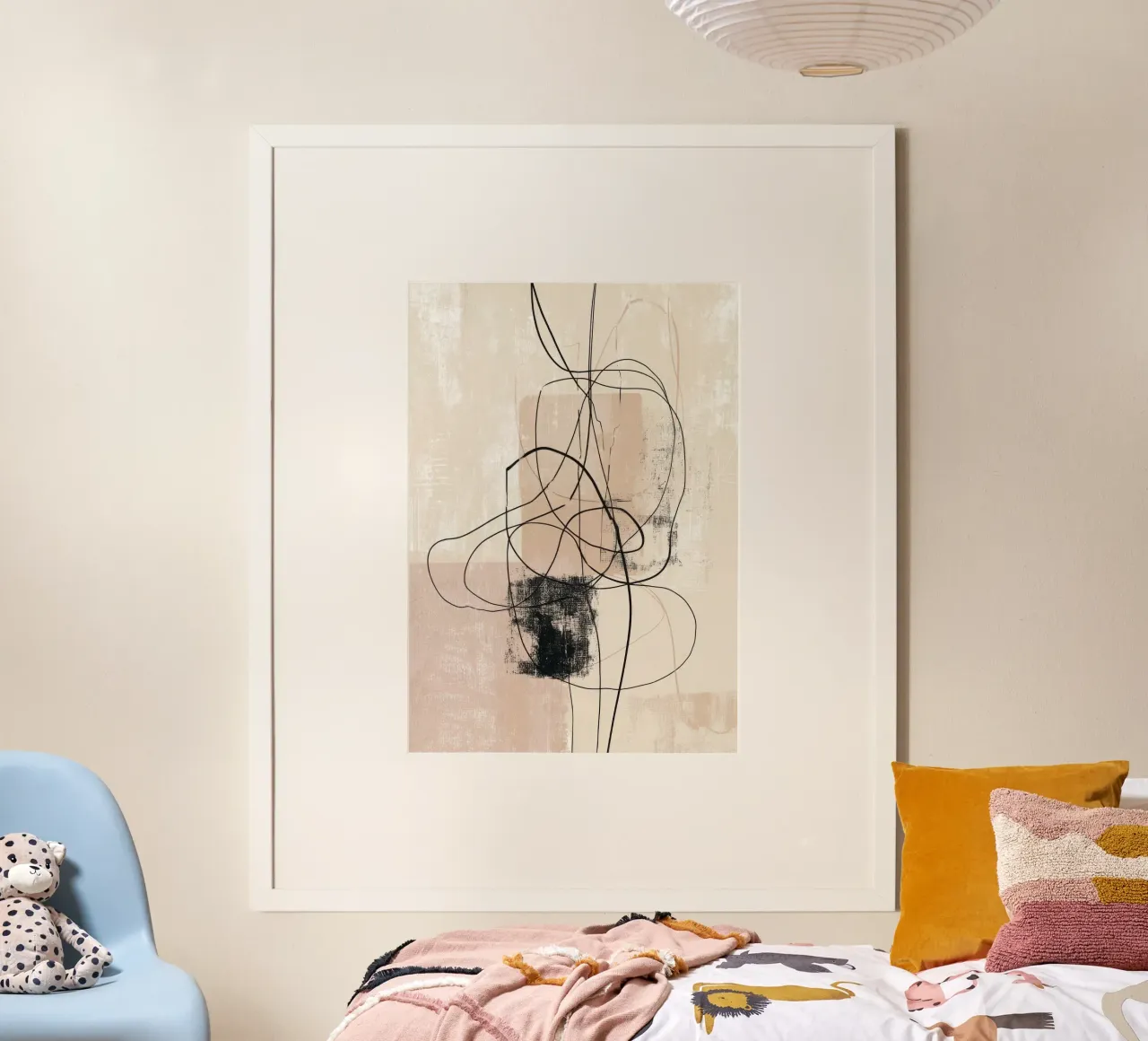 Abstract Minimalist Lines with Textured Neutral Blocks poster by Artbyvo