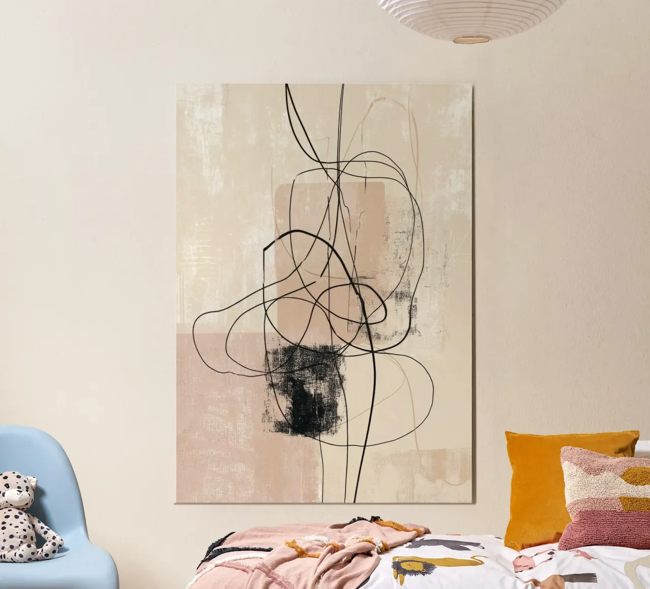 Abstract Minimalist Lines with Textured Neutral Blocks poster by Artbyvo