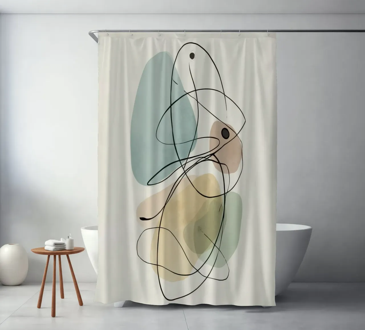 Abstract Minimalist Lines with Soft Color Shapes shower curtain by Artbyvo