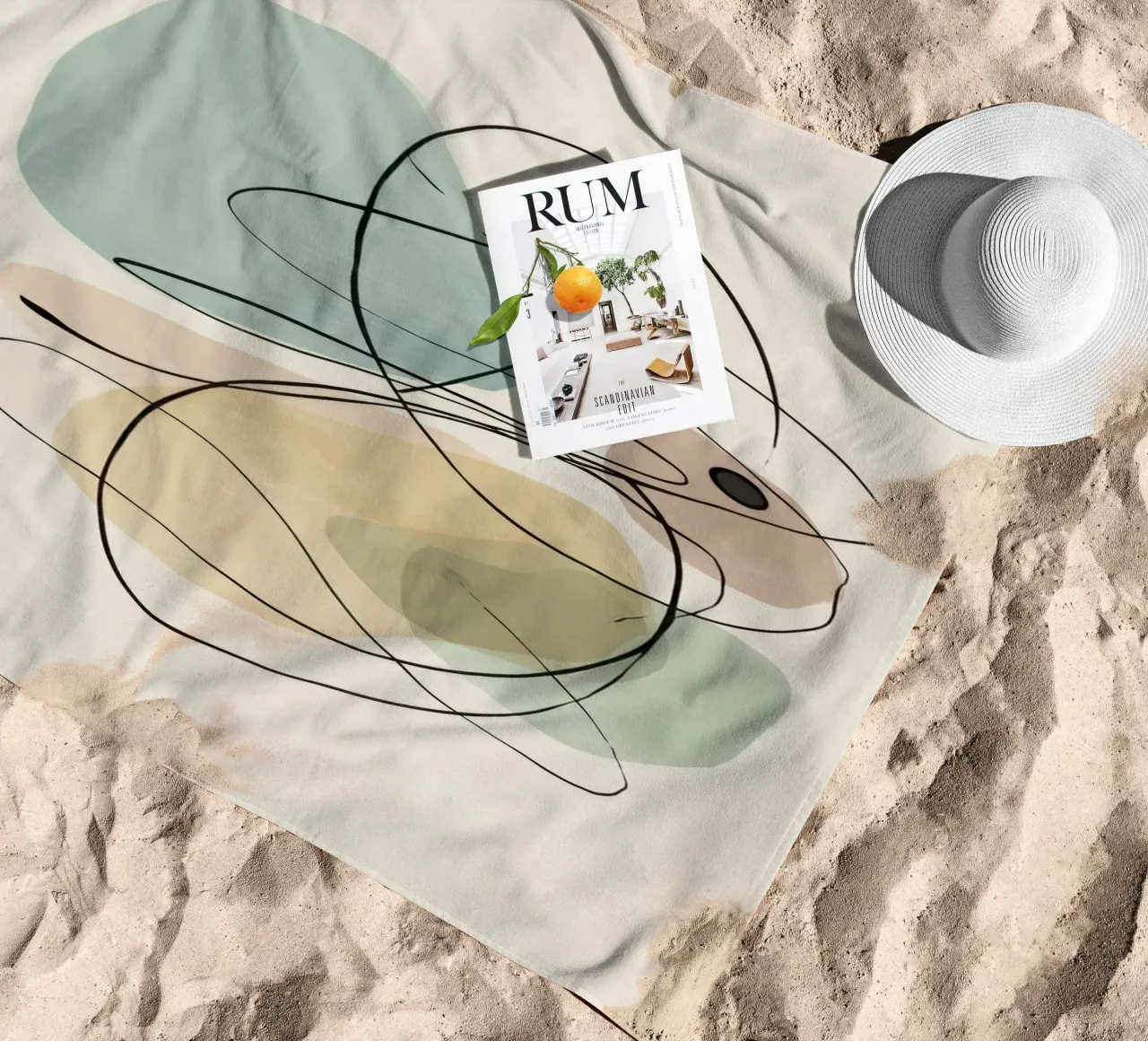 Abstract Minimalist Lines with Soft Color Shapes beach towel by Artbyvo