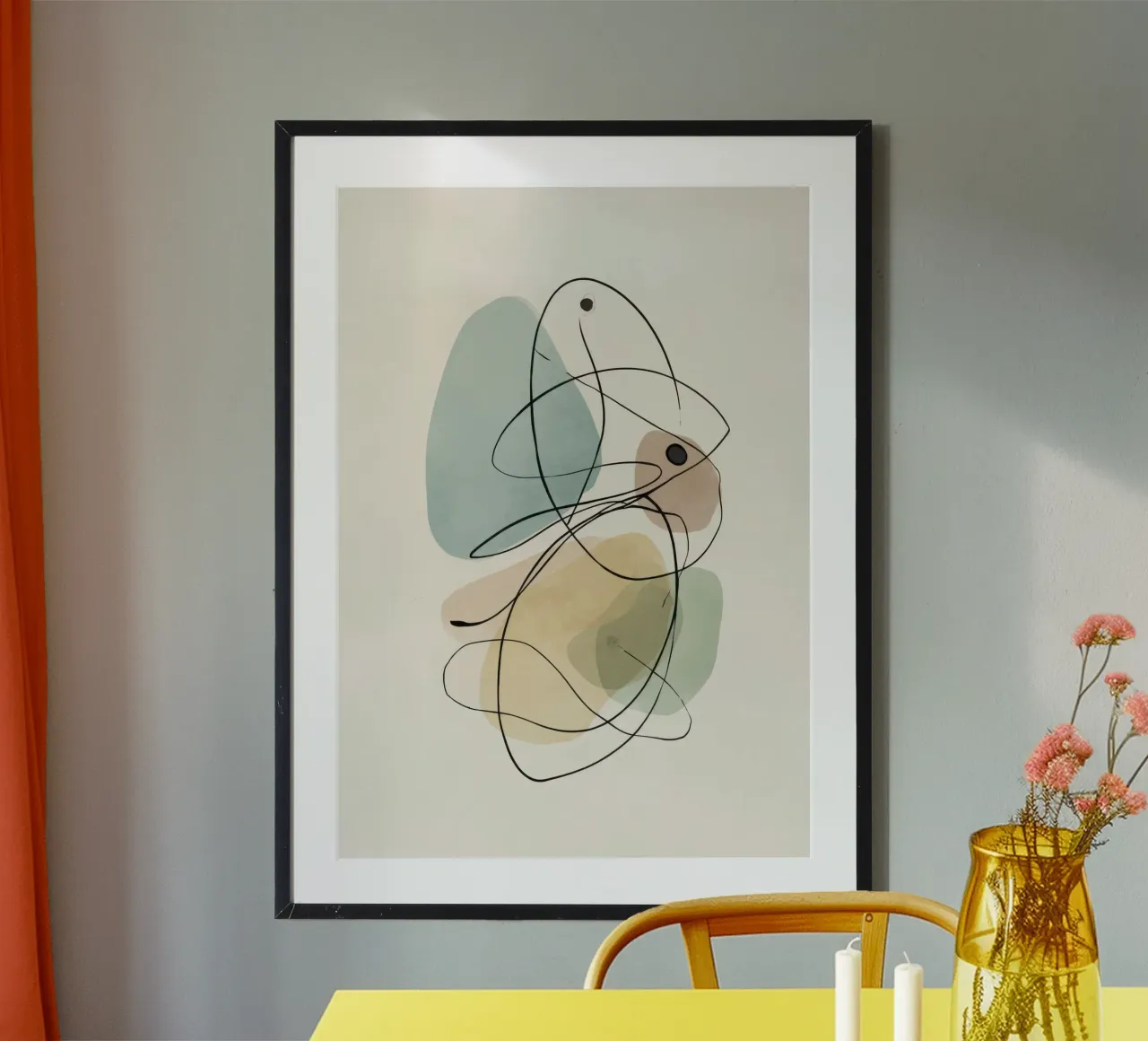 Abstracte minimalistische lijnen met zachte kleurvormen poster van Artbyvo