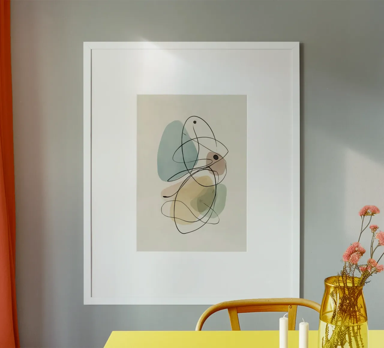 Abstracte minimalistische lijnen met zachte kleurvormen poster van Artbyvo