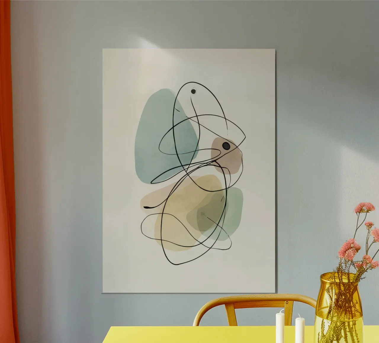 Abstracte minimalistische lijnen met zachte kleurvormen poster van Artbyvo