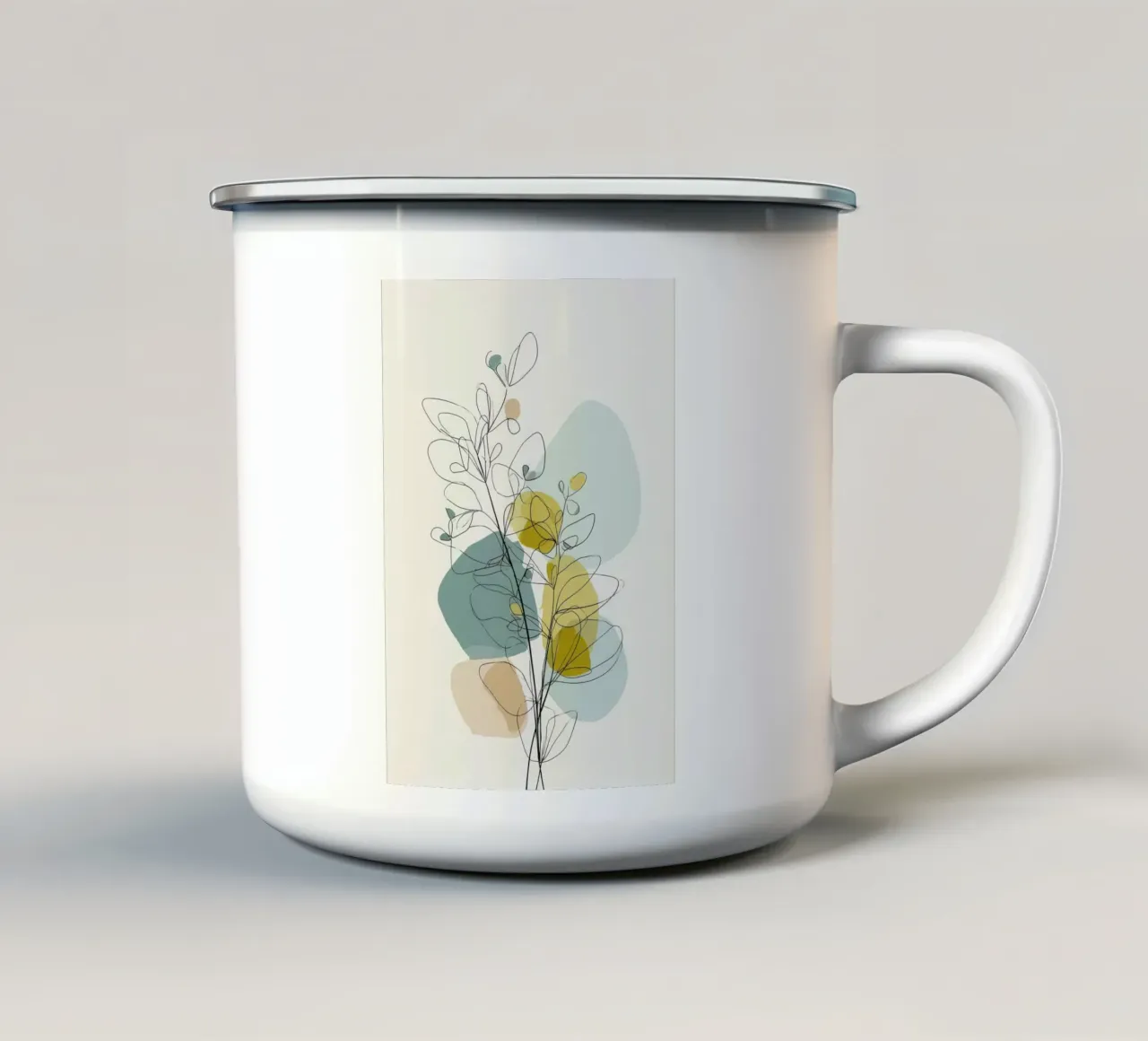 Minimalist Botanical Line Art with Soft Color Shapes enamel mug by Artbyvo