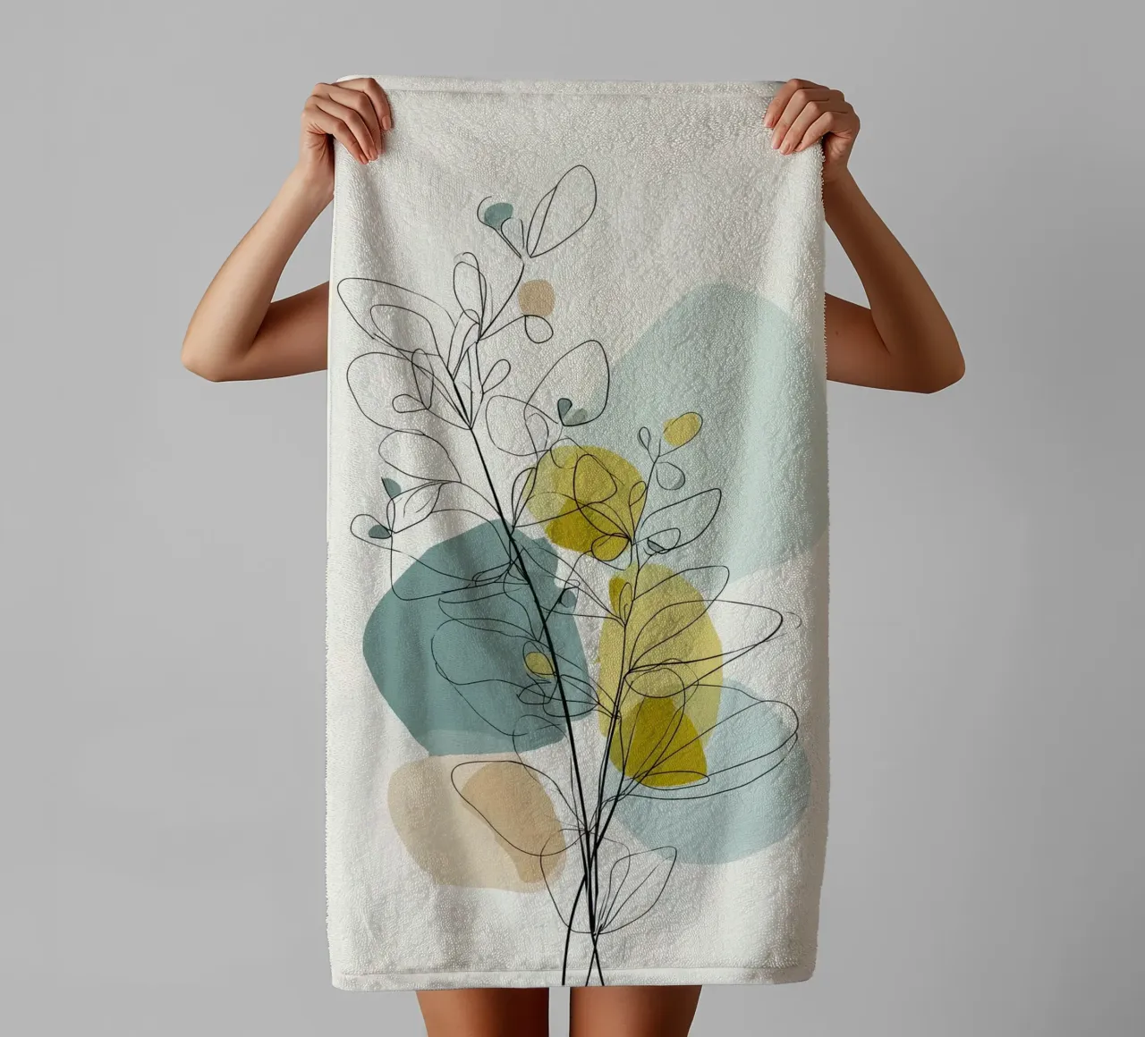 Minimalist Botanical Line Art with Soft Color Shapes towel by Artbyvo