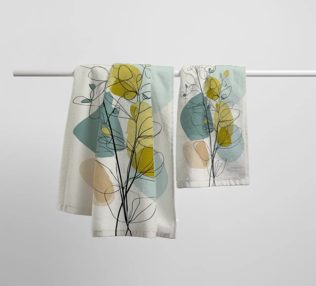 Minimalist Botanical Line Art with Soft Color Shapes towel by Artbyvo