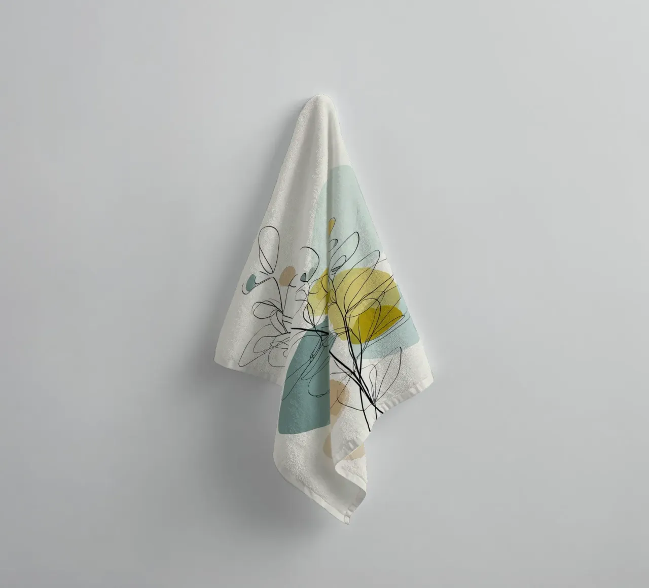 Minimalist Botanical Line Art with Soft Color Shapes towel by Artbyvo