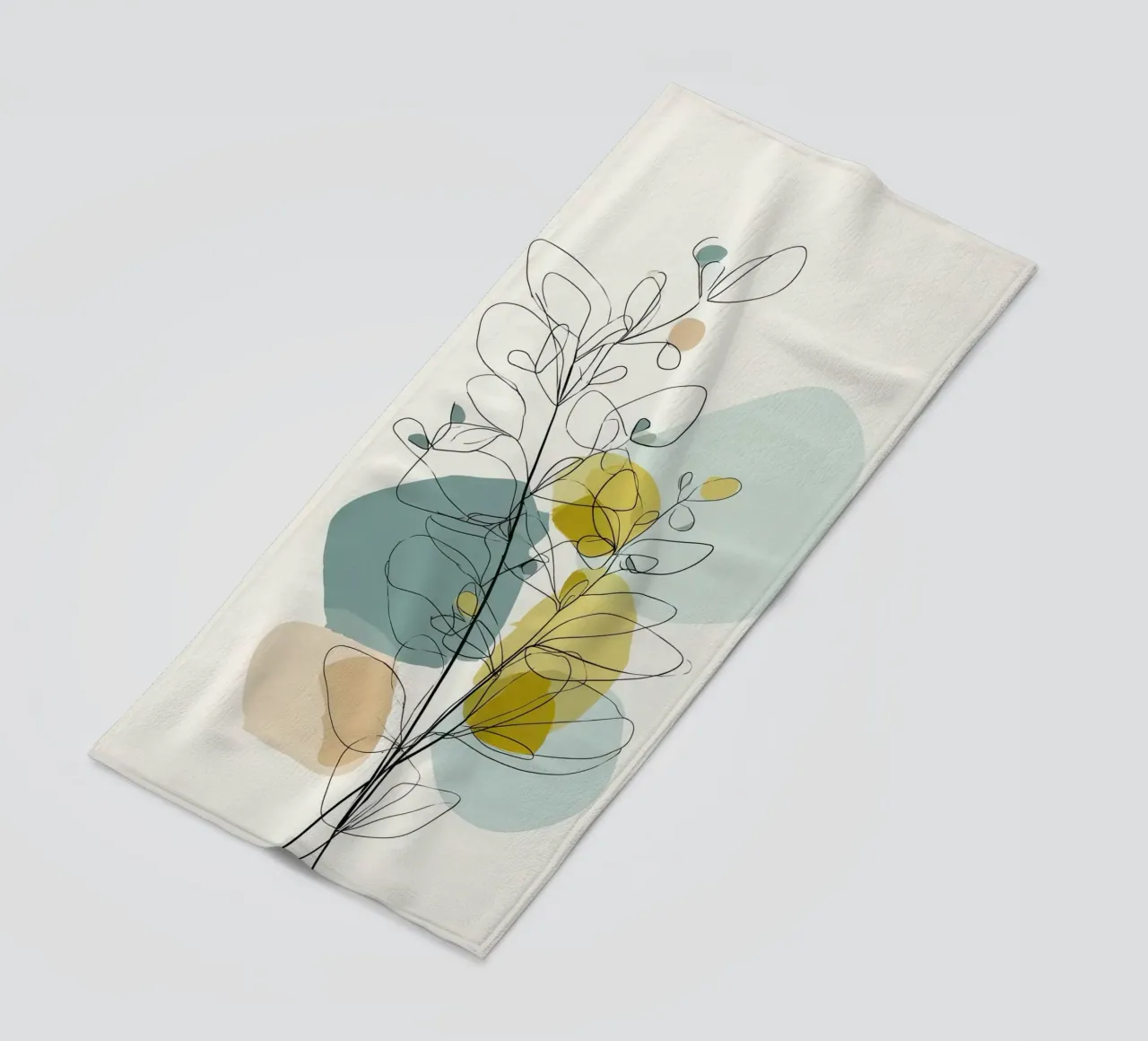 Minimalist Botanical Line Art with Soft Color Shapes beach towel by Artbyvo