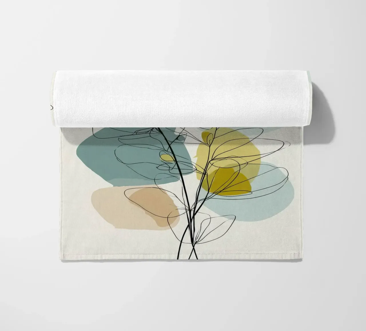 Minimalist Botanical Line Art with Soft Color Shapes beach towel by Artbyvo