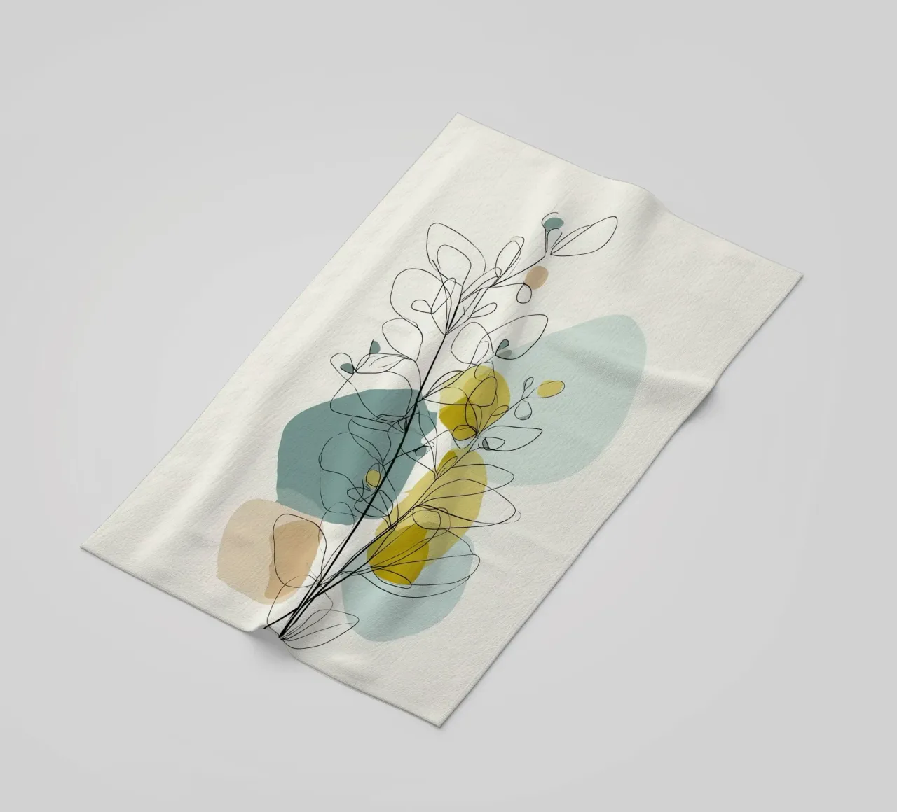 Minimalist Botanical Line Art with Soft Color Shapes beach towel by Artbyvo