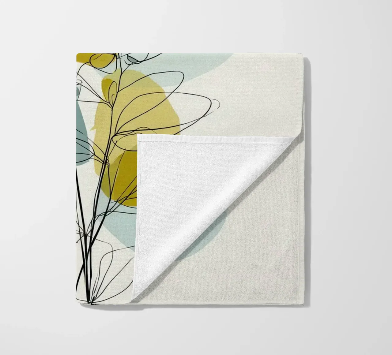 Minimalist Botanical Line Art with Soft Color Shapes beach towel by Artbyvo