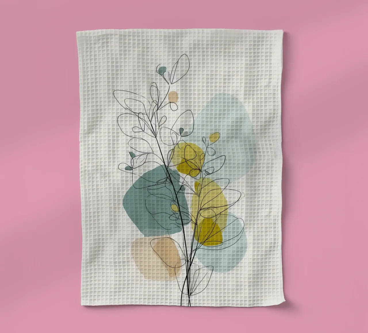 Minimalist Botanical Line Art with Soft Color Shapes tea towel by Artbyvo