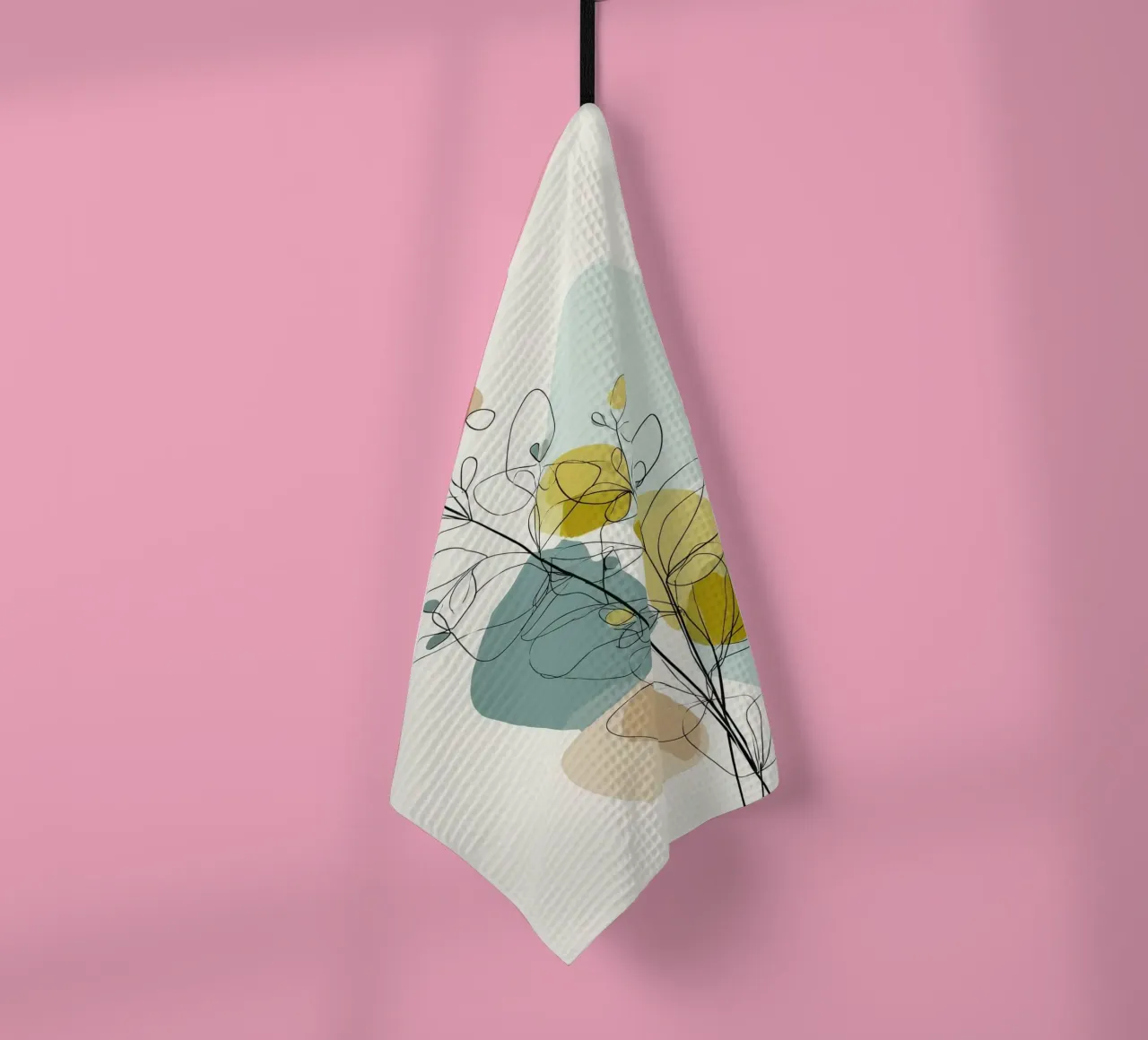Minimalist Botanical Line Art with Soft Color Shapes tea towel by Artbyvo