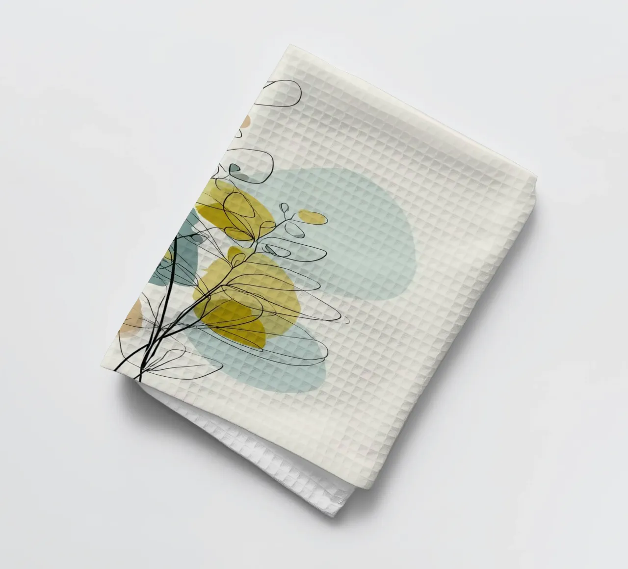 Minimalist Botanical Line Art with Soft Color Shapes tea towel by Artbyvo