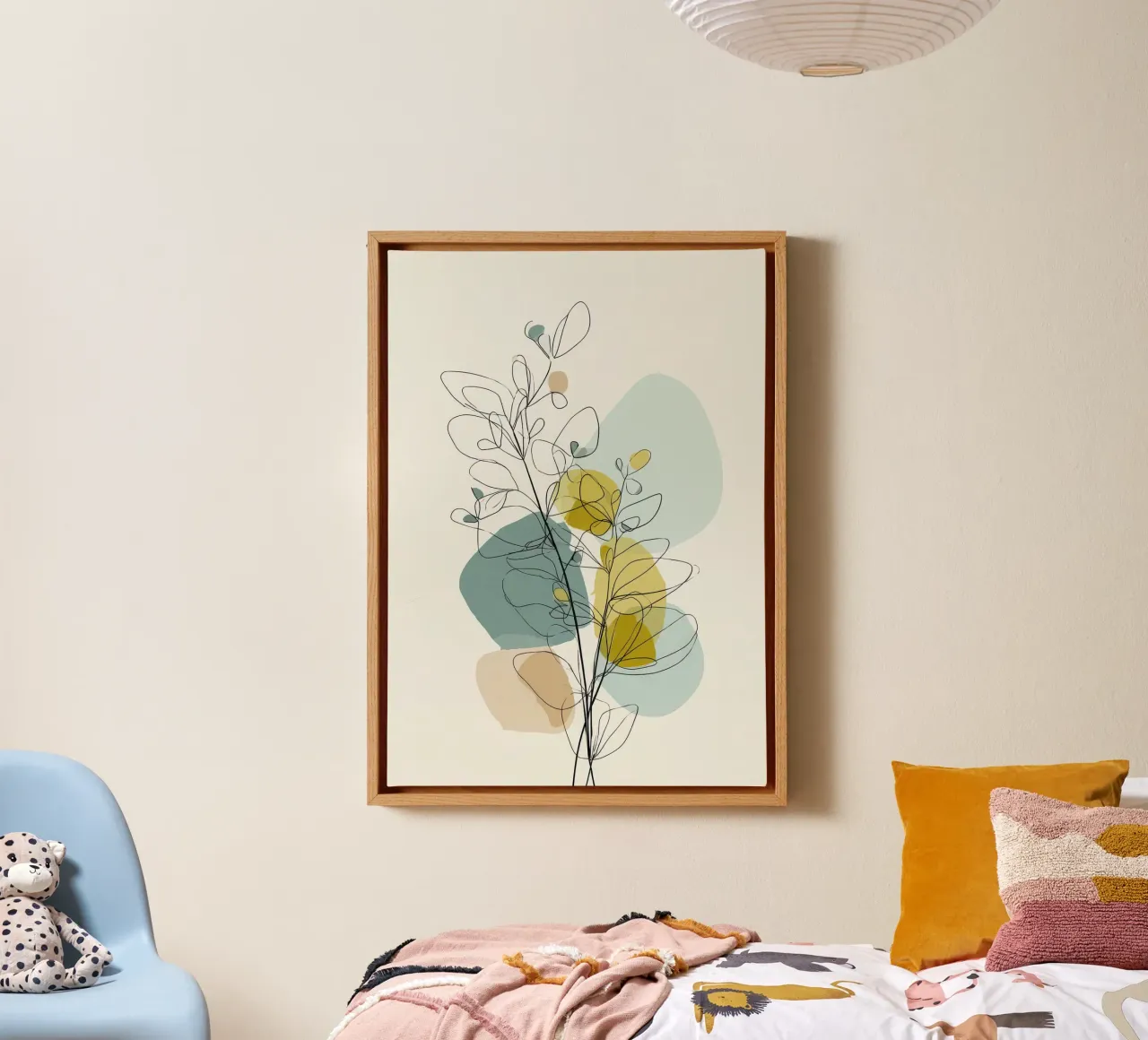 Line art botaniche minimaliste con forme di colori tenui tela da Artbyvo