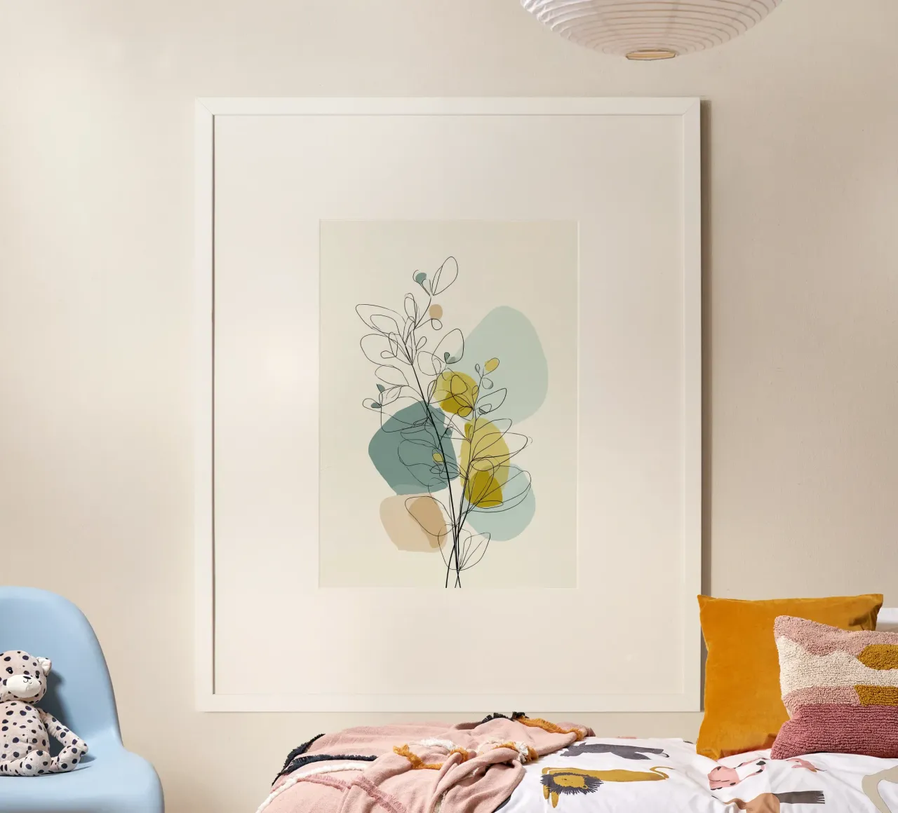 Minimalistische botanische lijnkunst met zachte kleurvormen poster van Artbyvo