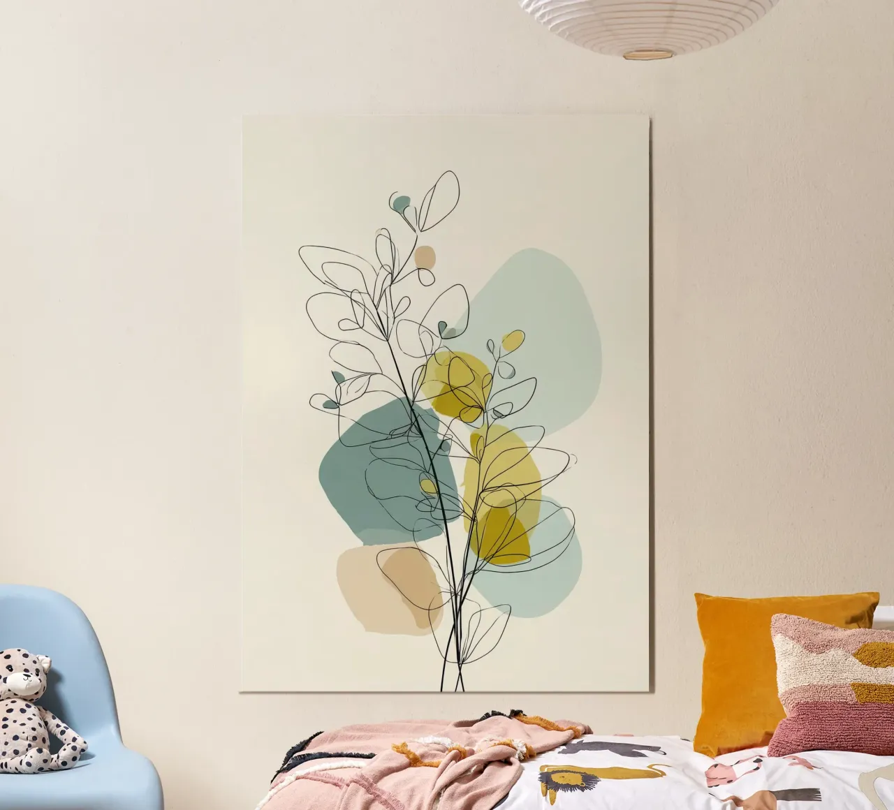 Minimalistische botanische lijnkunst met zachte kleurvormen poster van Artbyvo
