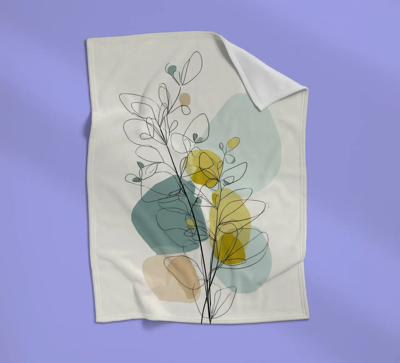 Minimalist Botanical Line Art with Soft Color Shapes fleece blanket by Artbyvo