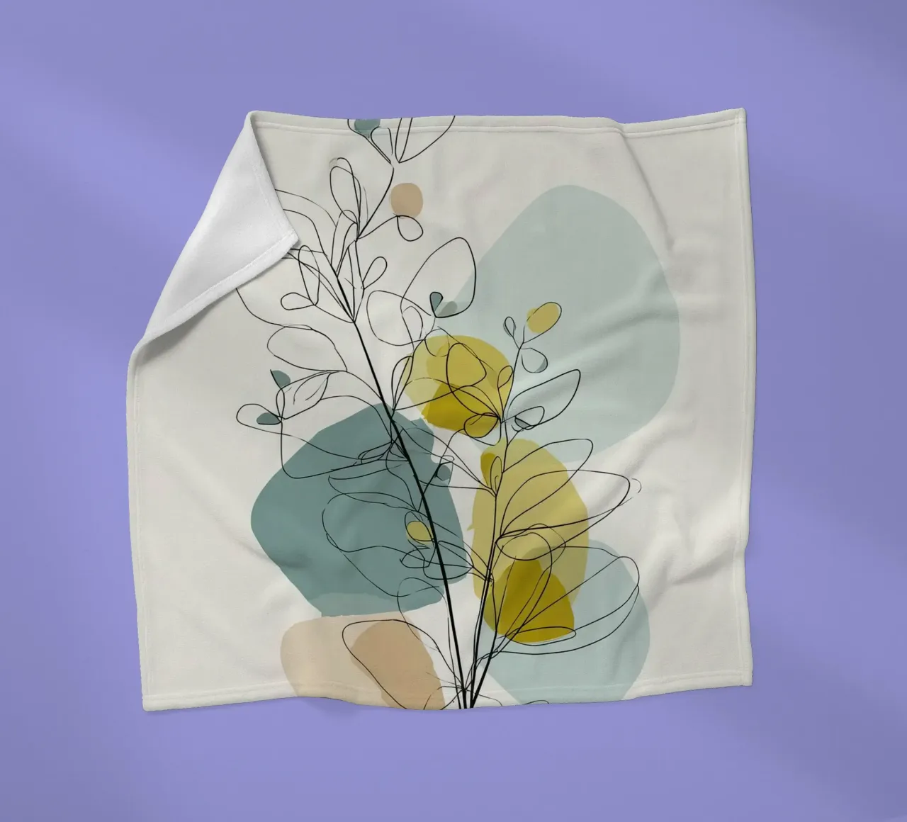 Minimalist Botanical Line Art with Soft Color Shapes fleece blanket by Artbyvo
