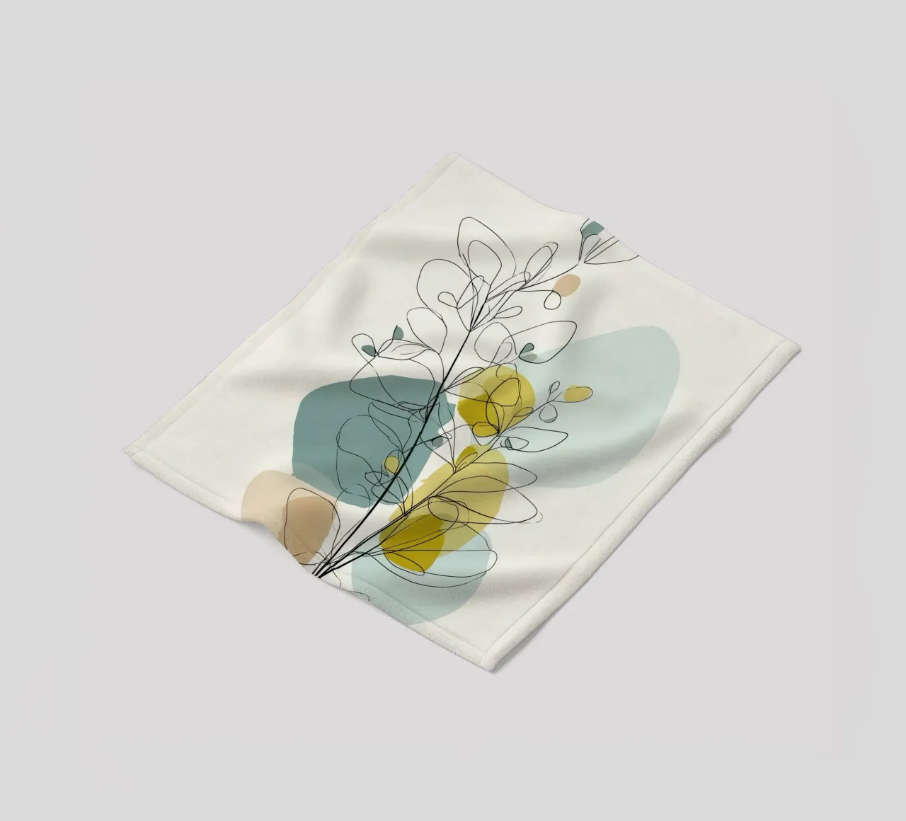 Minimalist Botanical Line Art with Soft Color Shapes fleece blanket by Artbyvo