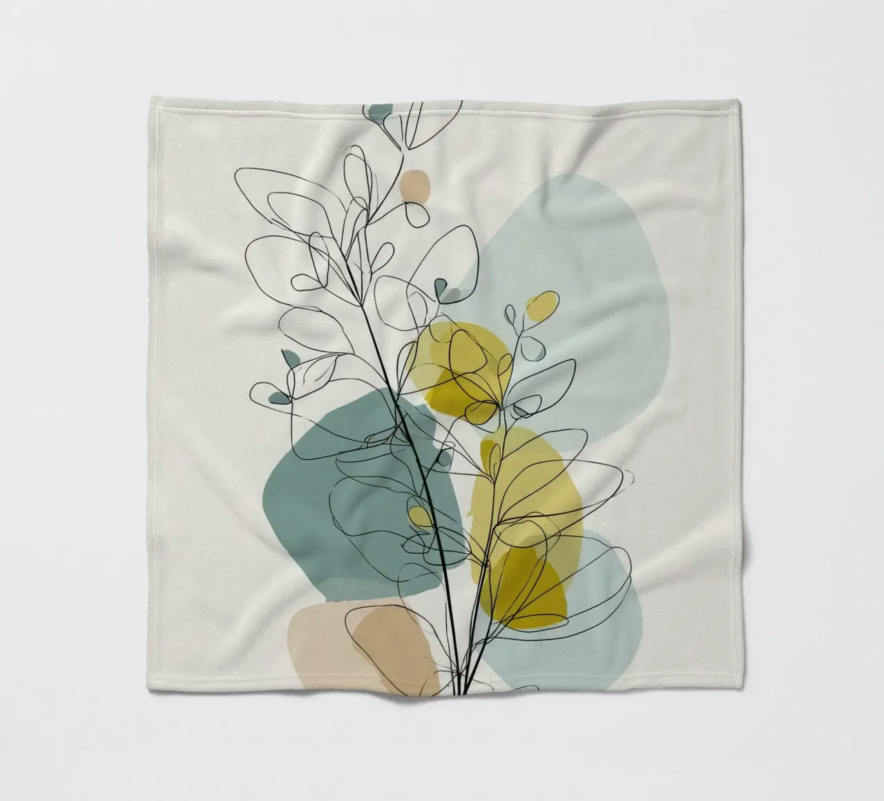 Minimalist Botanical Line Art with Soft Color Shapes fleece blanket by Artbyvo