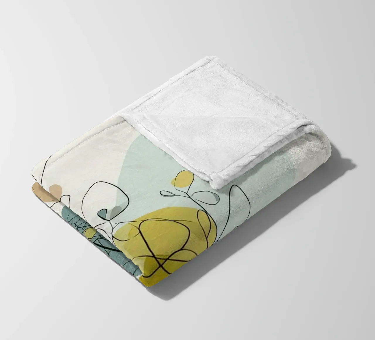 Minimalist Botanical Line Art with Soft Color Shapes fleece blanket by Artbyvo