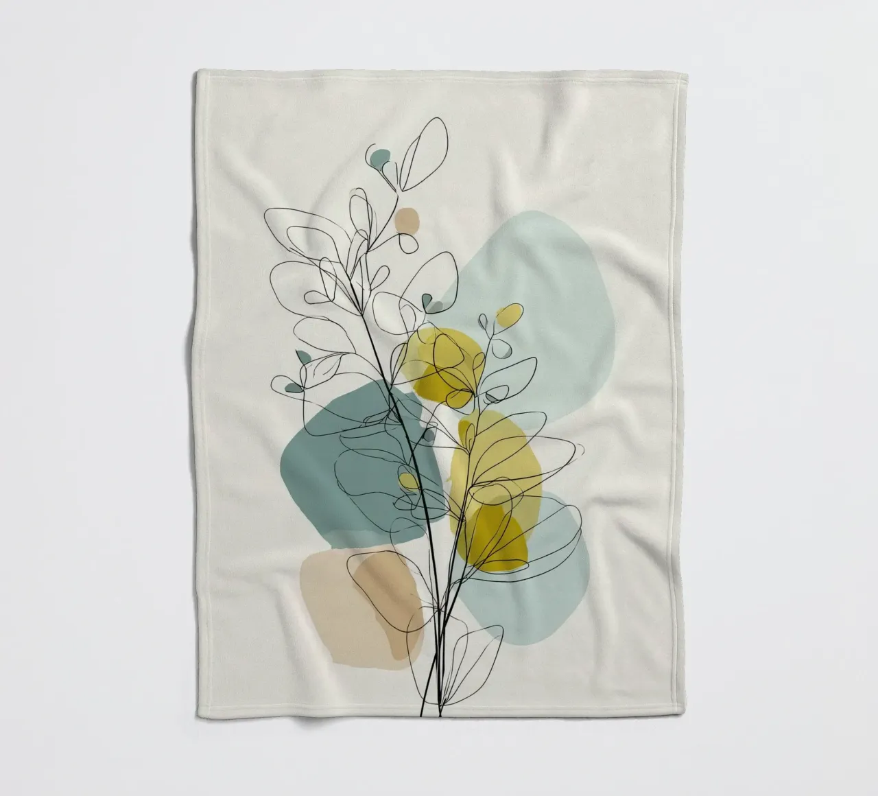 Minimalist Botanical Line Art with Soft Color Shapes fleece blanket by Artbyvo