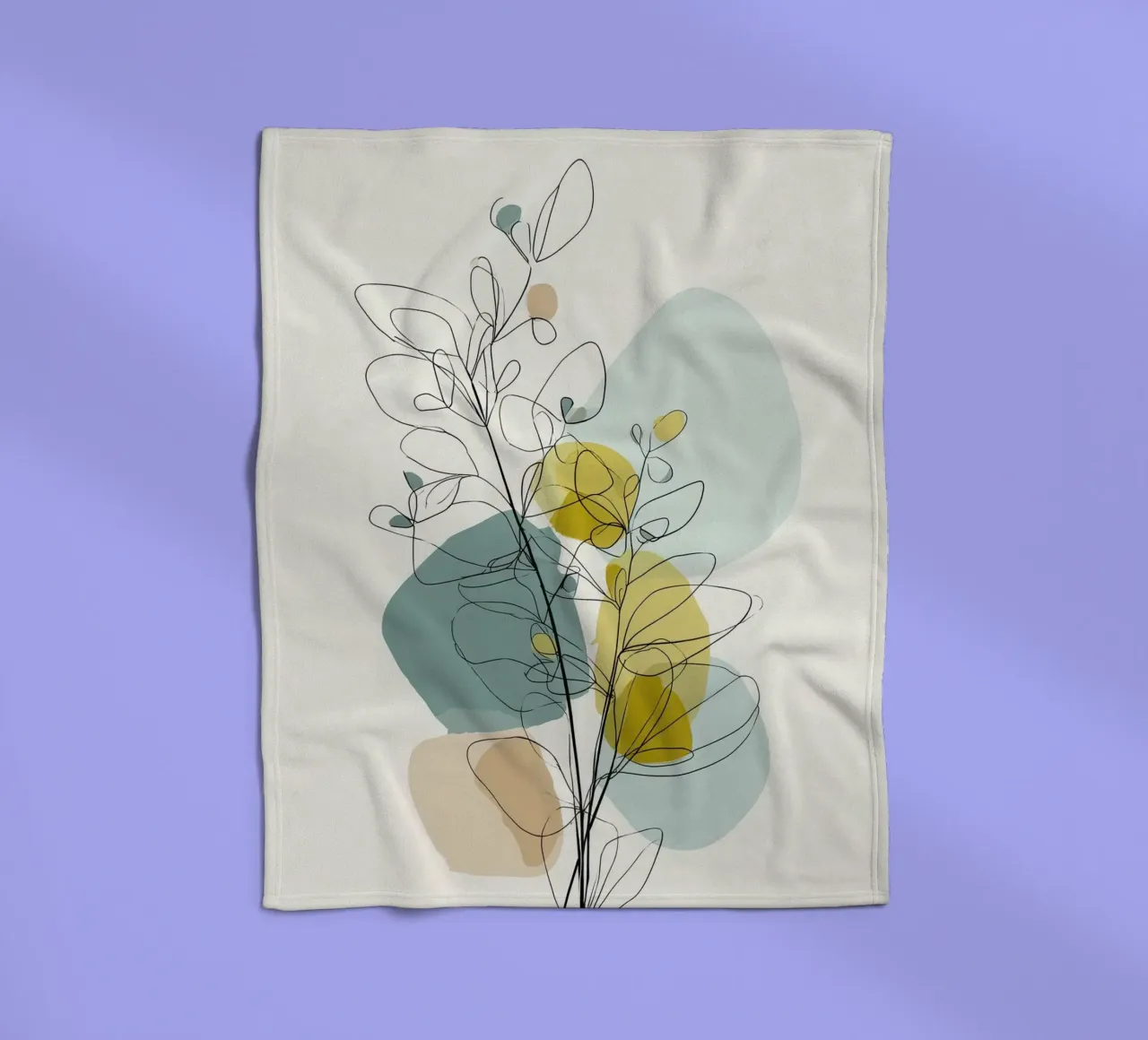 Minimalist Botanical Line Art with Soft Color Shapes fleece blanket by Artbyvo