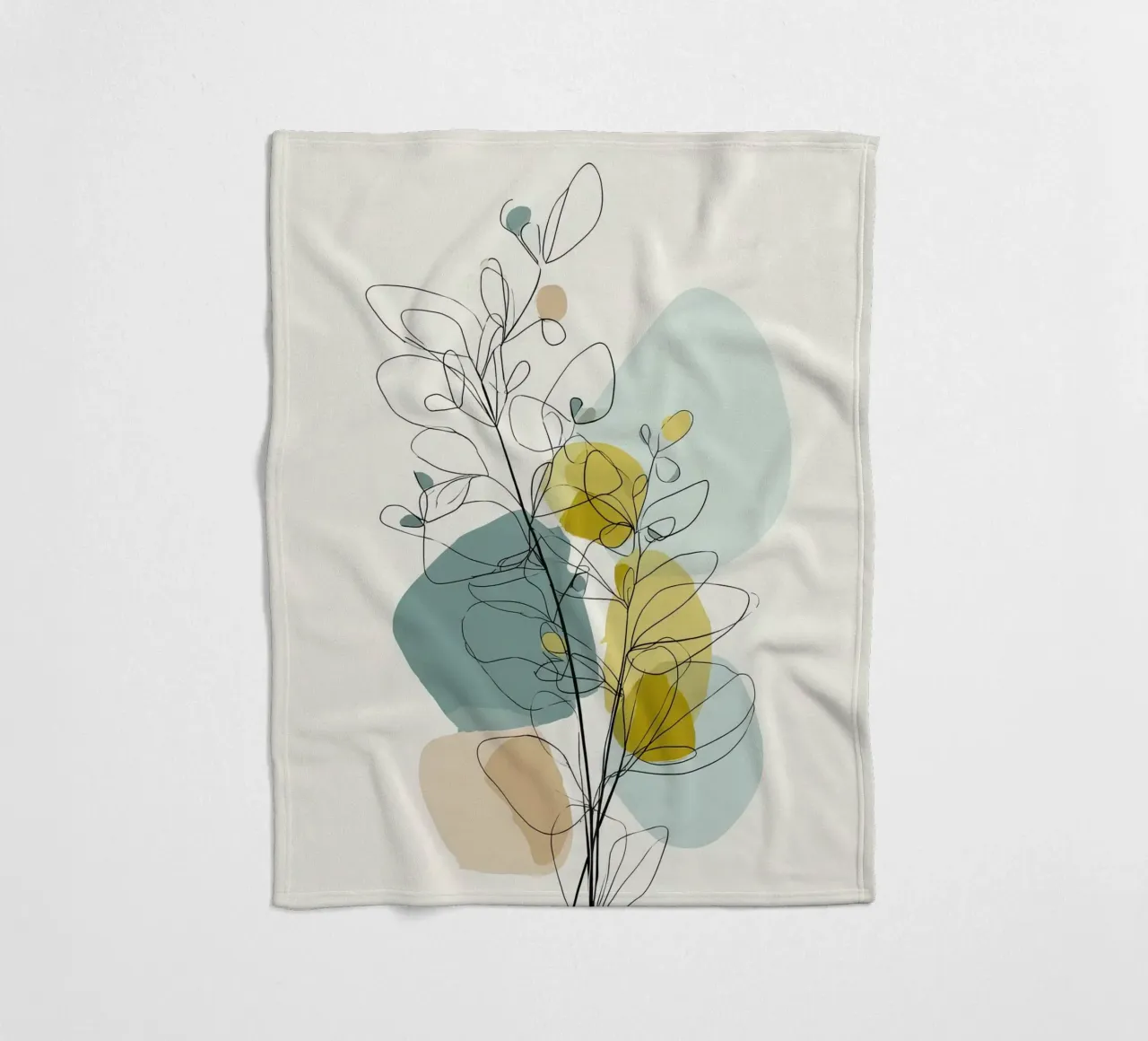 Minimalist Botanical Line Art with Soft Color Shapes fleece blanket by Artbyvo