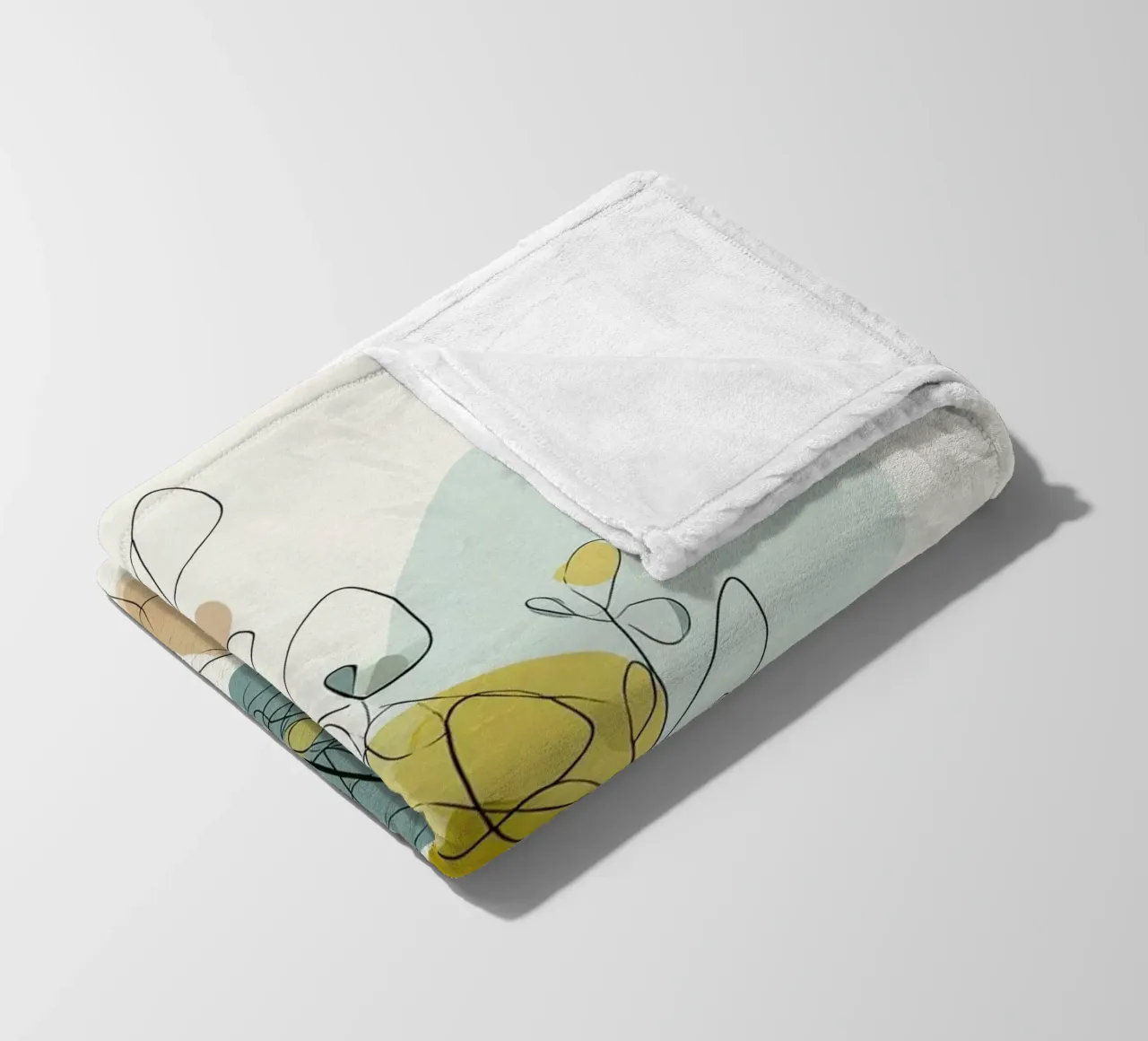 Minimalist Botanical Line Art with Soft Color Shapes fleece blanket by Artbyvo