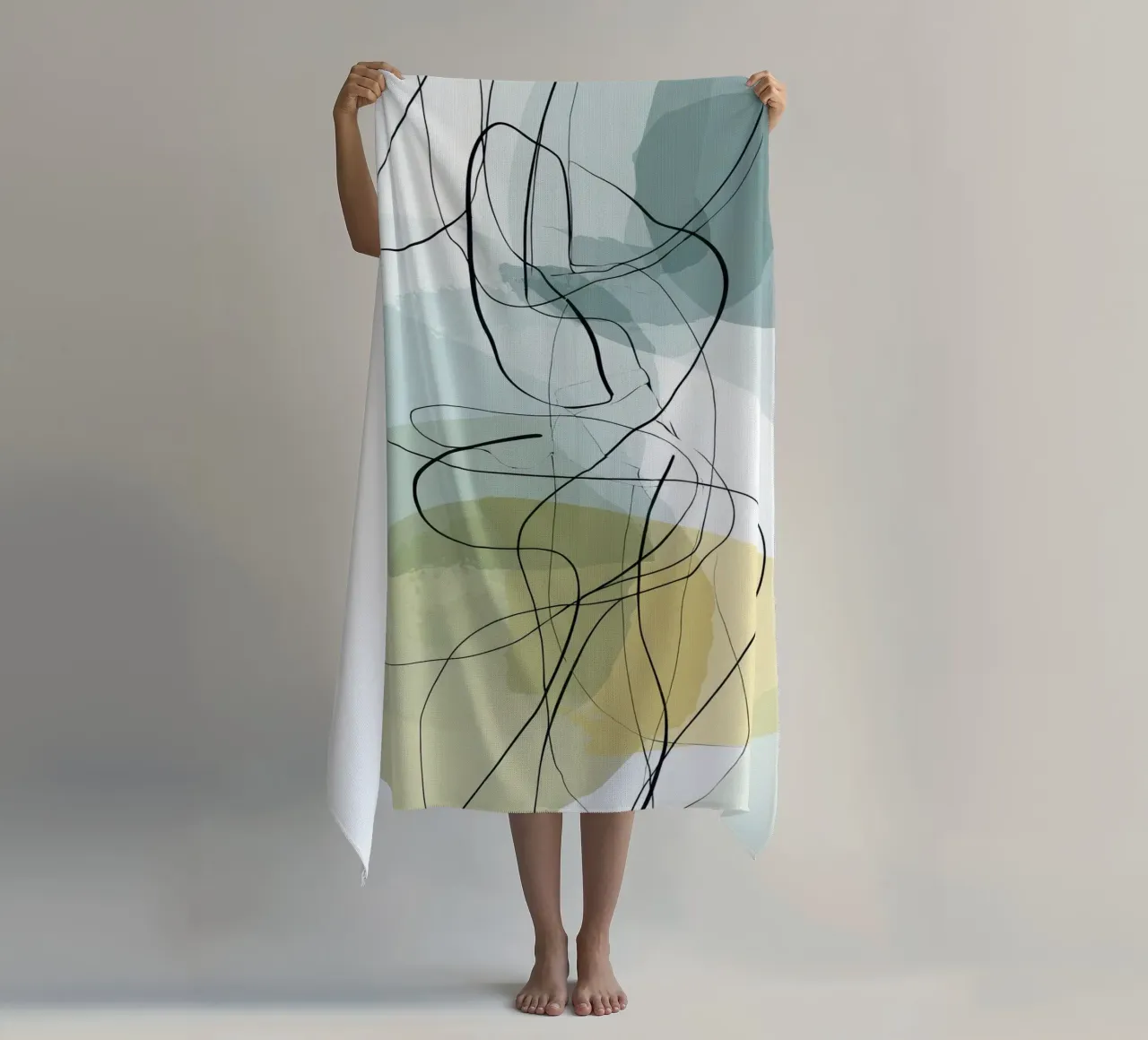 Minimalist Abstract Lines with Cool Color Shapes beach towel by Artbyvo