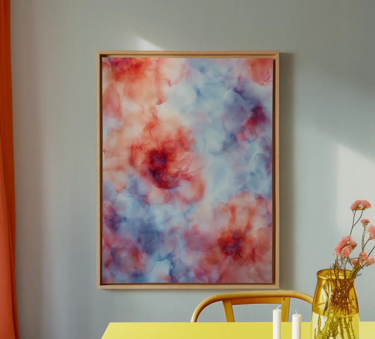 Bloesems in de wind | Aquarel droom in pastel canvas met Baklijst van Autofocus