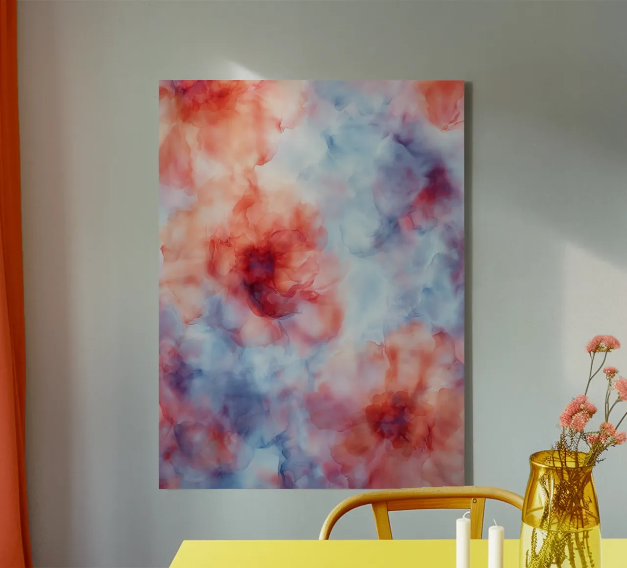 Bloesems in de wind | Aquarel droom in pastel canvas met Baklijst van Autofocus