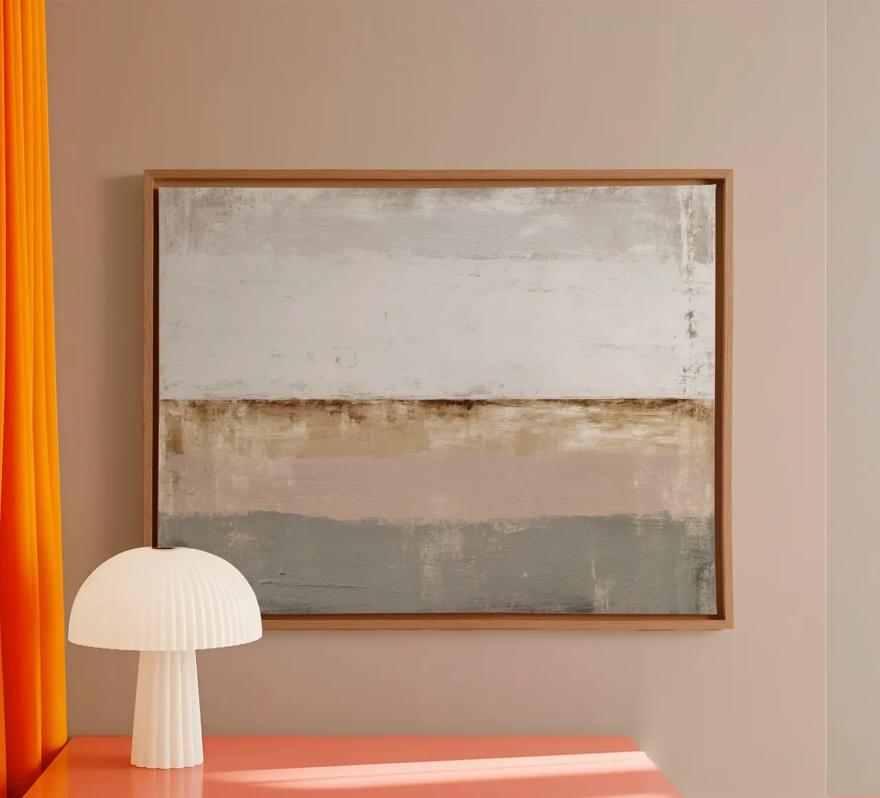 Minimalist Abstract Painting in Neutral Earthy Tones canvas with Floater frame by Artbyvo