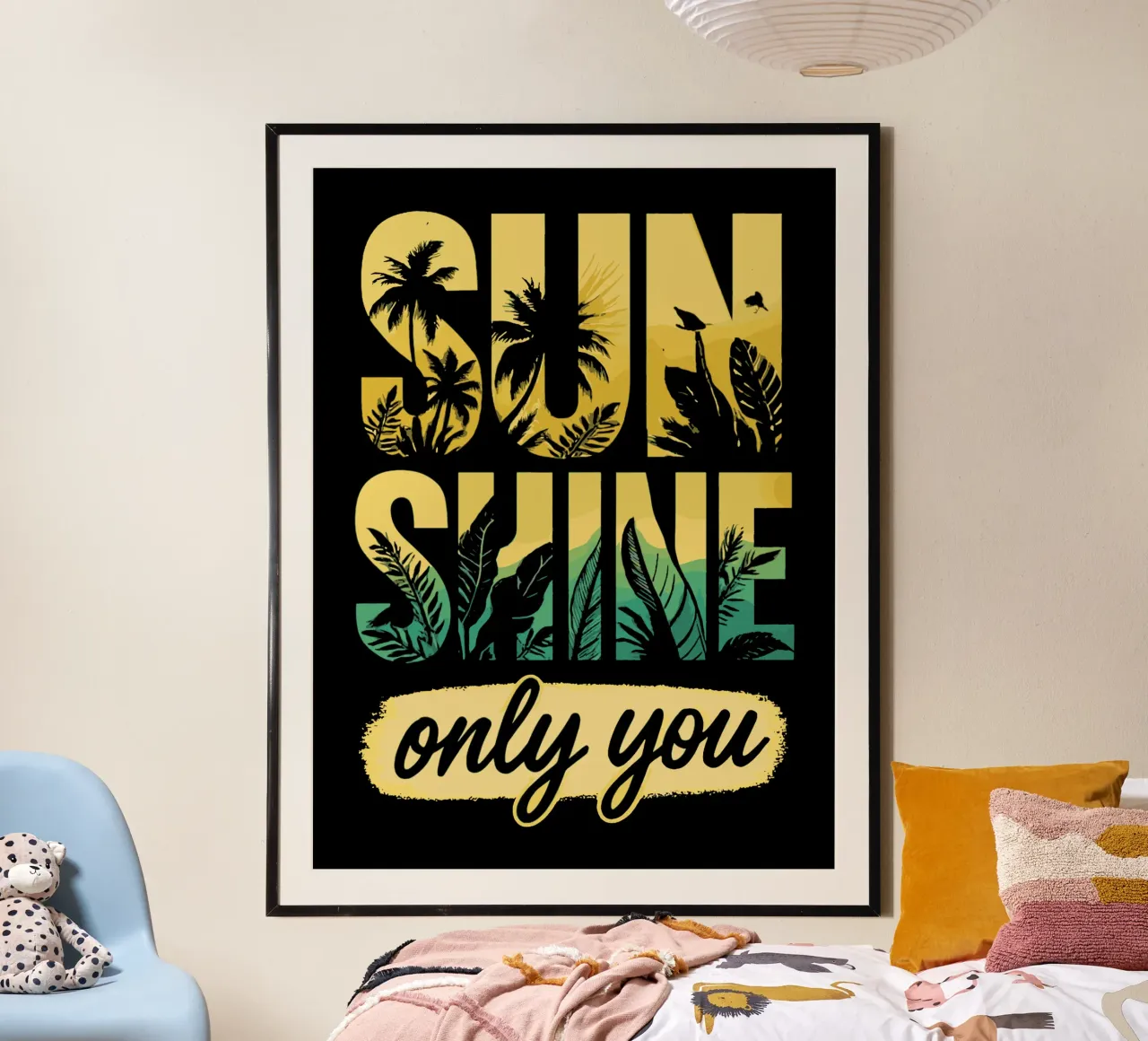 Sunshine, Only You - Tropical - Arte del testo poster con telaio in legno da LM2KONE