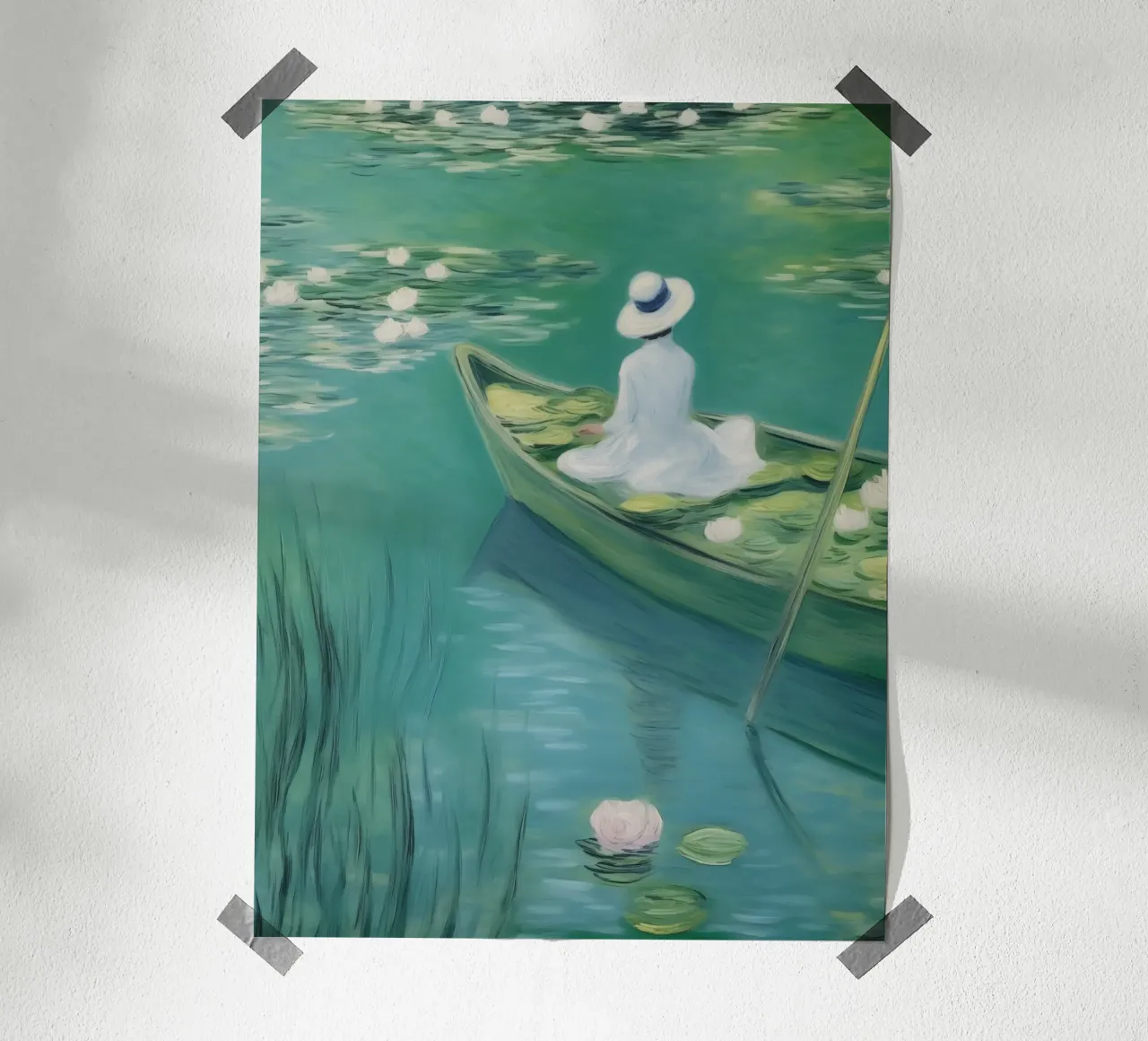 Gita in barca con ninfee | Decelerazione impressionista poster con telaio in legno da Autofocus