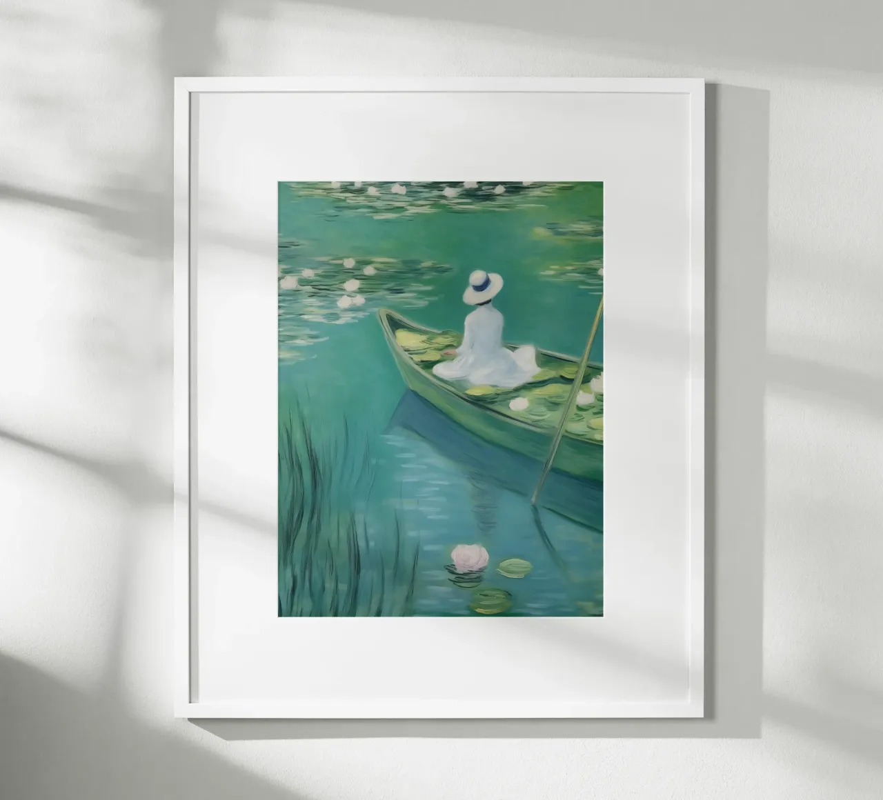 Gita in barca con ninfee | Decelerazione impressionista poster con telaio in legno da Autofocus
