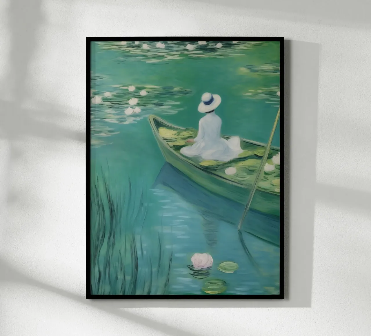 Gita in barca con ninfee | Decelerazione impressionista poster con telaio in legno da Autofocus