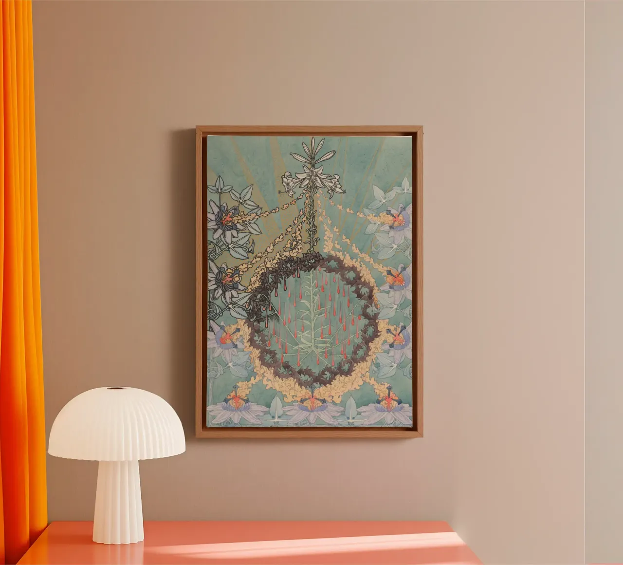 Mystieke botanische art nouveau, symbolistische bloemenprint canvas met Baklijst van vintagepod