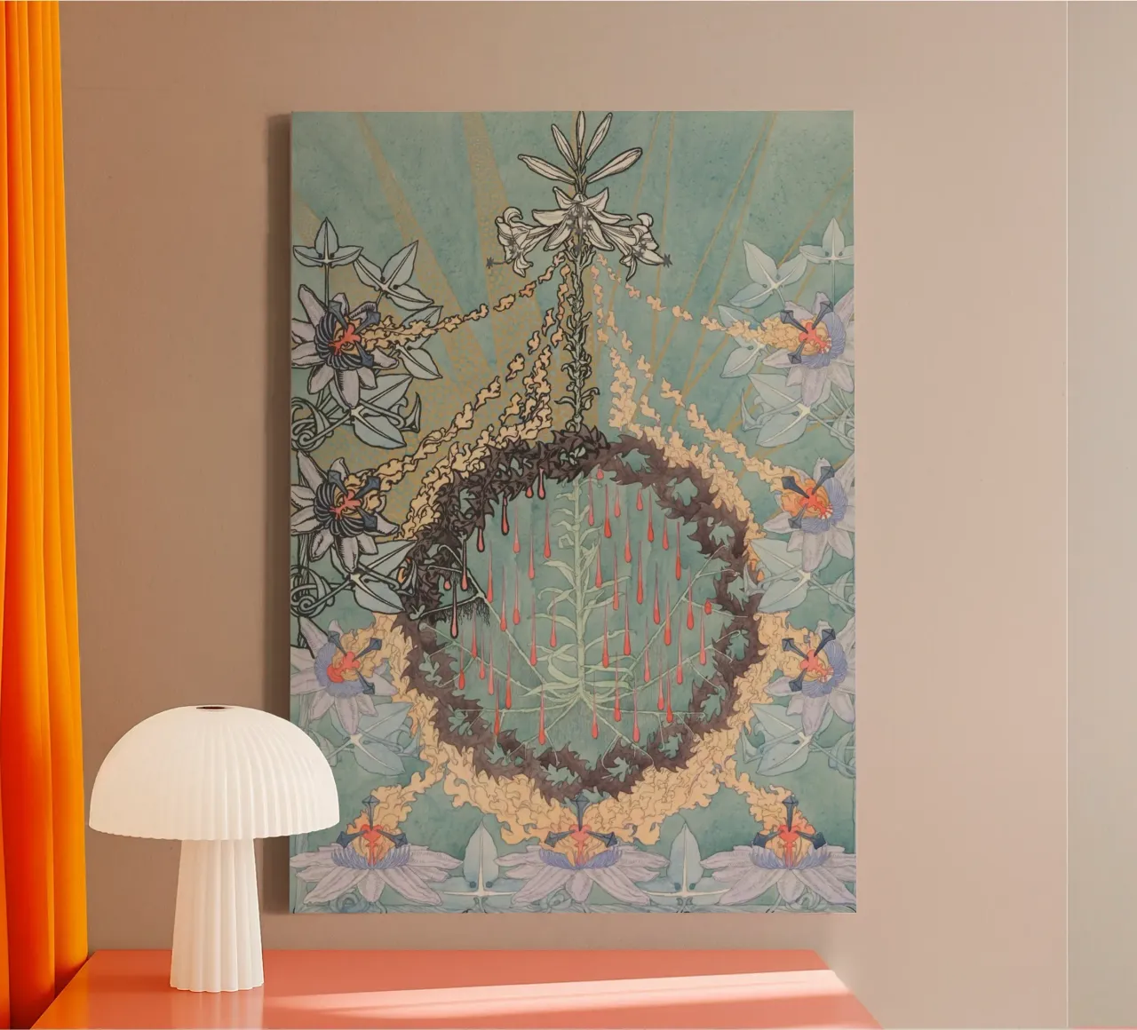 Mystieke botanische art nouveau, symbolistische bloemenprint canvas met Baklijst van vintagepod