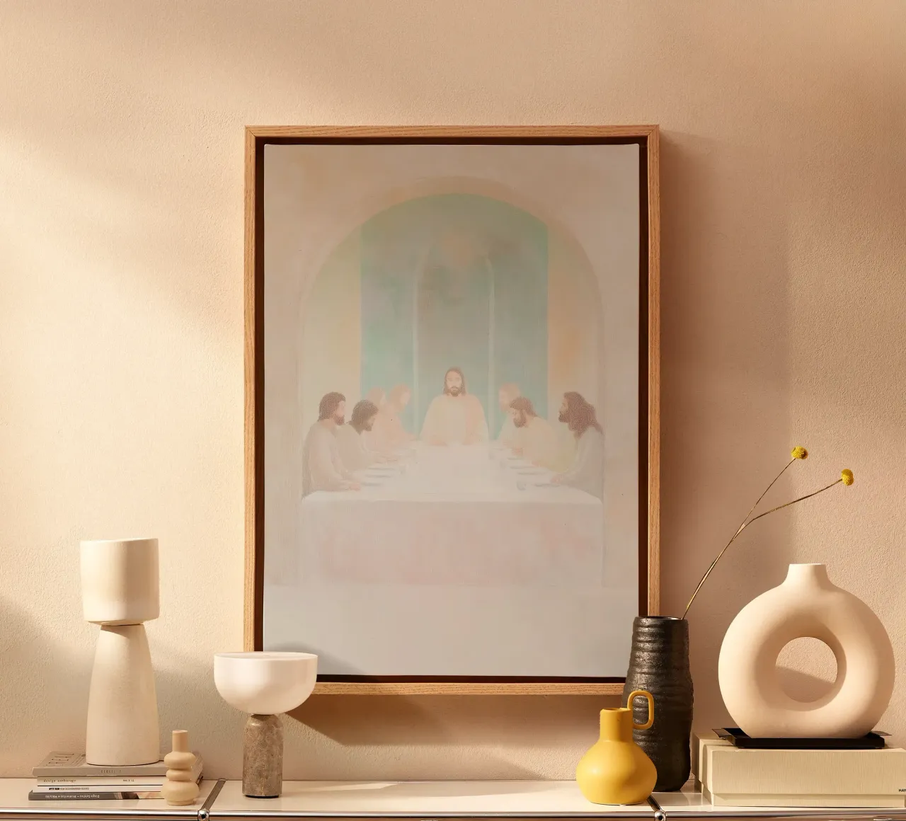 Modern Last Supper, Peaceful Abstract Christian Art canvas with Floater frame by vintagepod