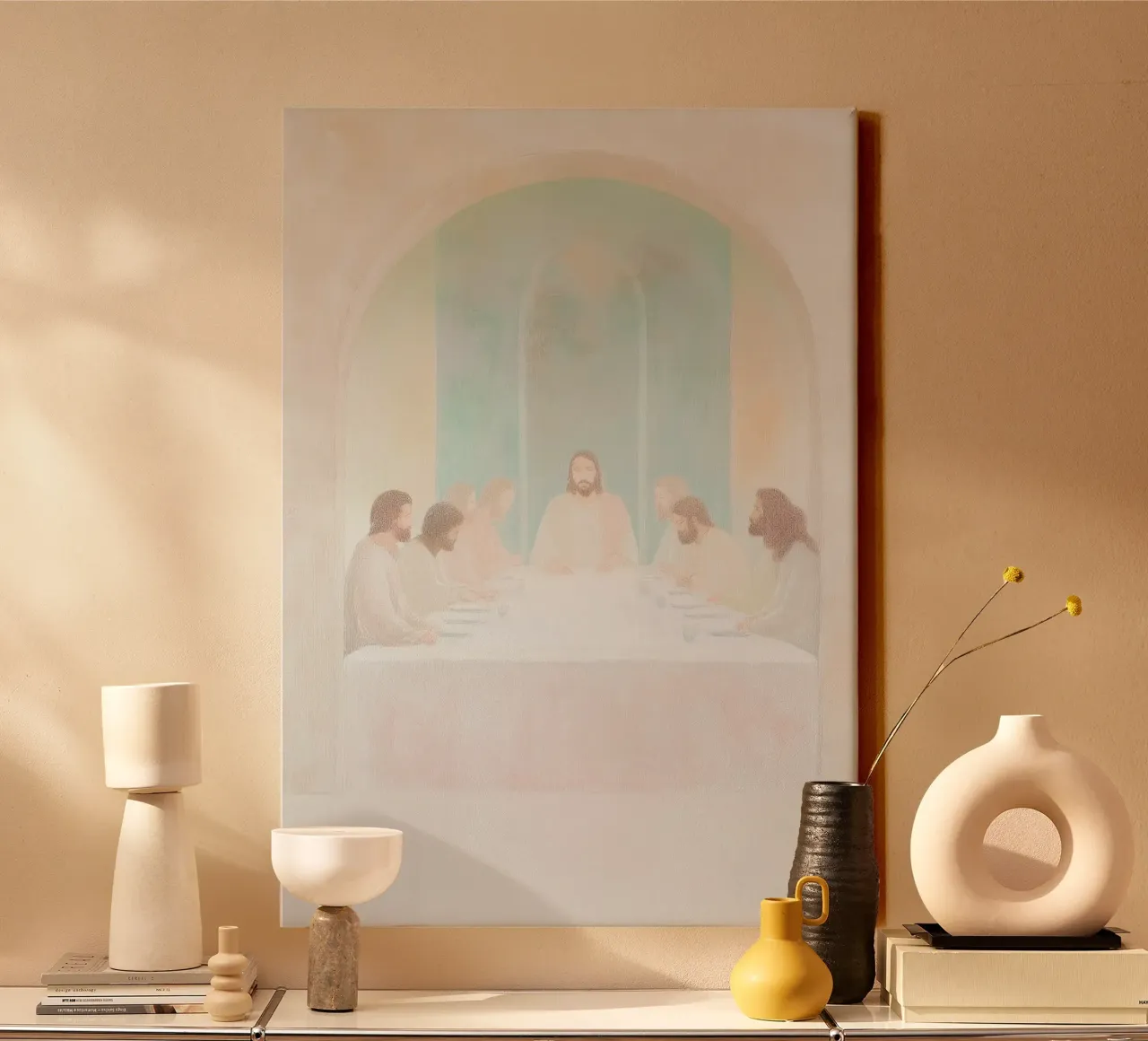 Modern Last Supper, Peaceful Abstract Christian Art canvas with Floater frame by vintagepod