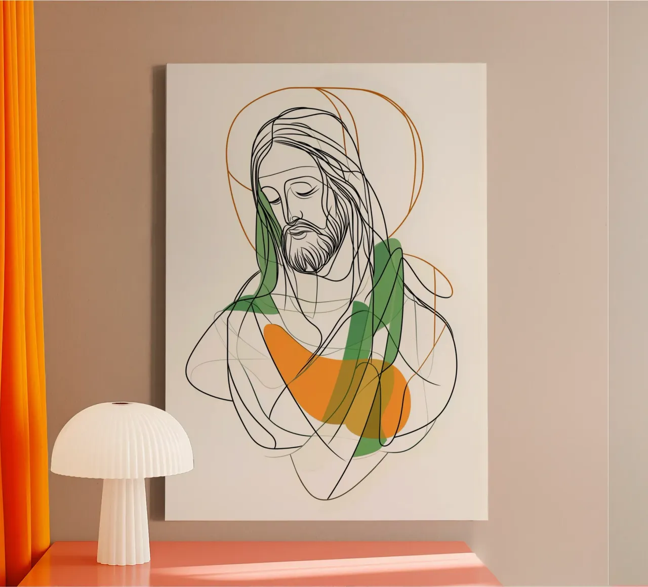 Arte de la línea de Jesucristo, impresión cristiana abstracta moderna lienzo con Marco flotante de vintagepod