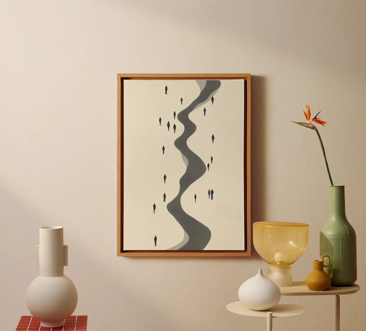 The Journey, Moderner minimalistischer Crowd-Kunstdruck Leinwand mit Schattenfugenrahmen von vintagepod
